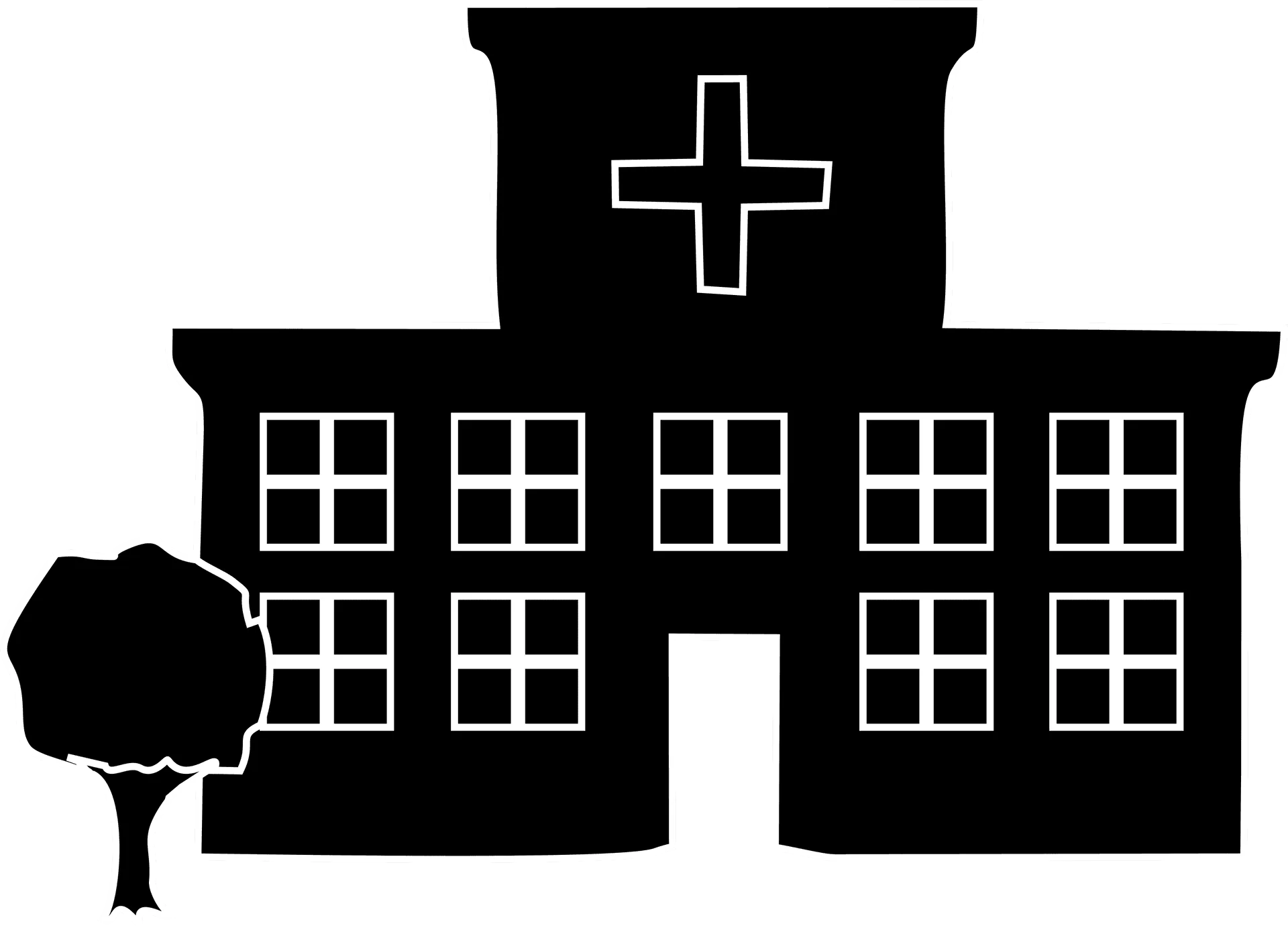 Minimalist Black and White Hospital Building Silhouette Clipart Design