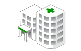 Minimalist Healthcare Facility Architecture Clipart with Green Medical Symbol