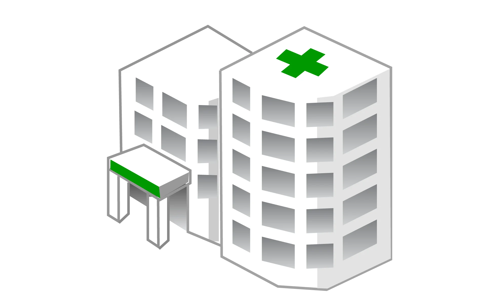 Minimalist Healthcare Facility Architecture Clipart with Green Medical Symbol