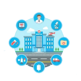 Modern Healthcare Infrastructure and Medical Services Comprehensive Clipart Illustration
