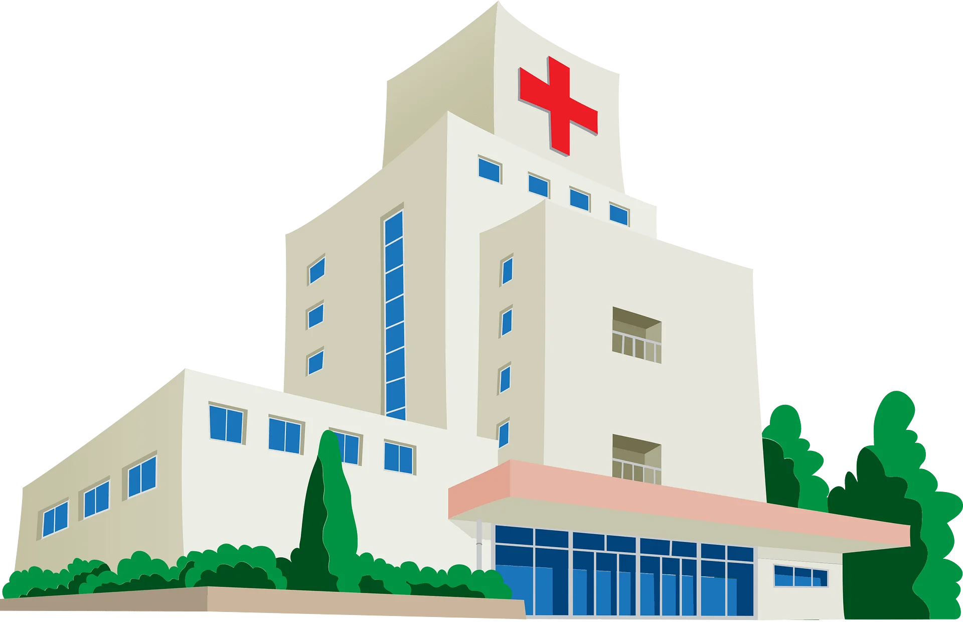 Modern Hospital Building Design Architectural Clipart Illustration