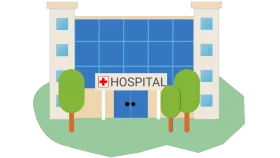 Modern Medical Facility Illustration: Minimalist Hospital Clipart with Scenic Landscape