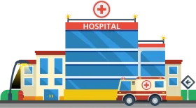 Modern Multicolor Hospital Building and Ambulance Clipart Illustration Design