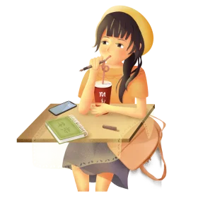 Pensive Young Student in Warm Tones Adorable Cartoon Clipart Illustration