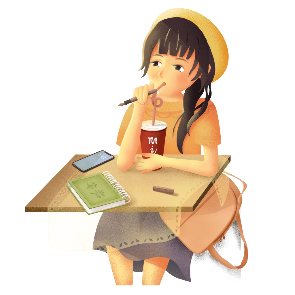 Pensive Young Student in Warm Tones Adorable Cartoon Clipart Illustration