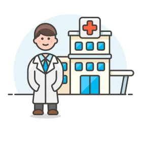 Professional Healthcare Worker Standing Beside Modern Hospital Clipart Illustration