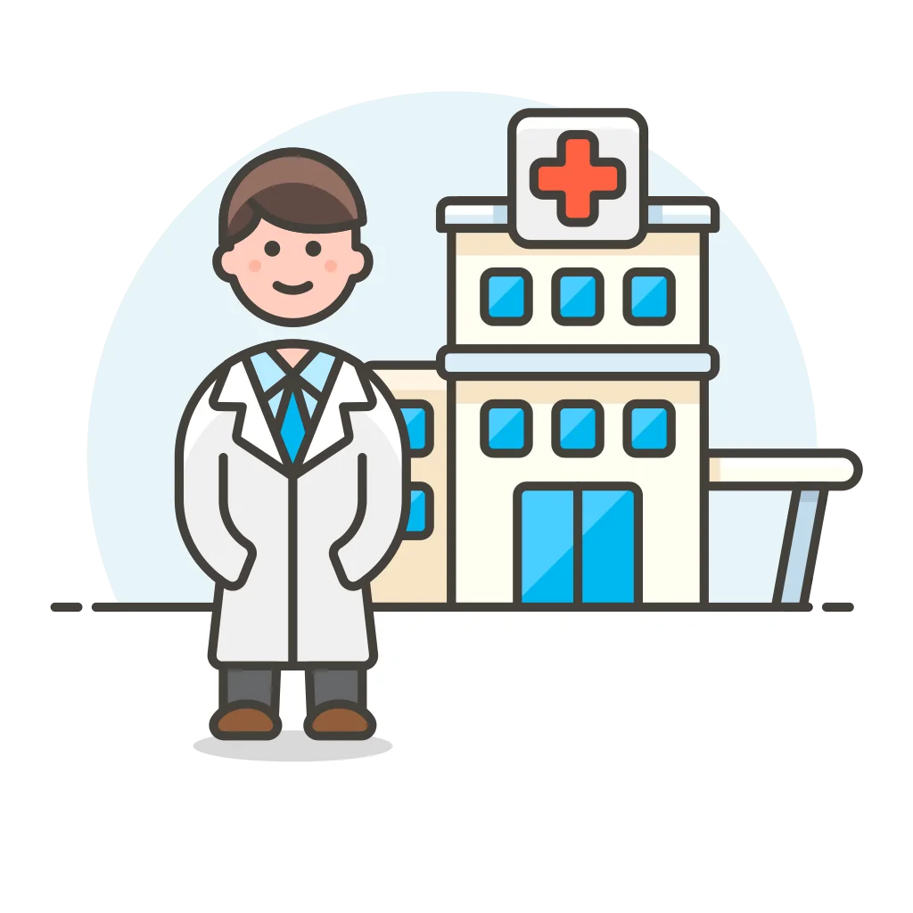 Professional Healthcare Worker Standing Beside Modern Hospital Clipart Illustration