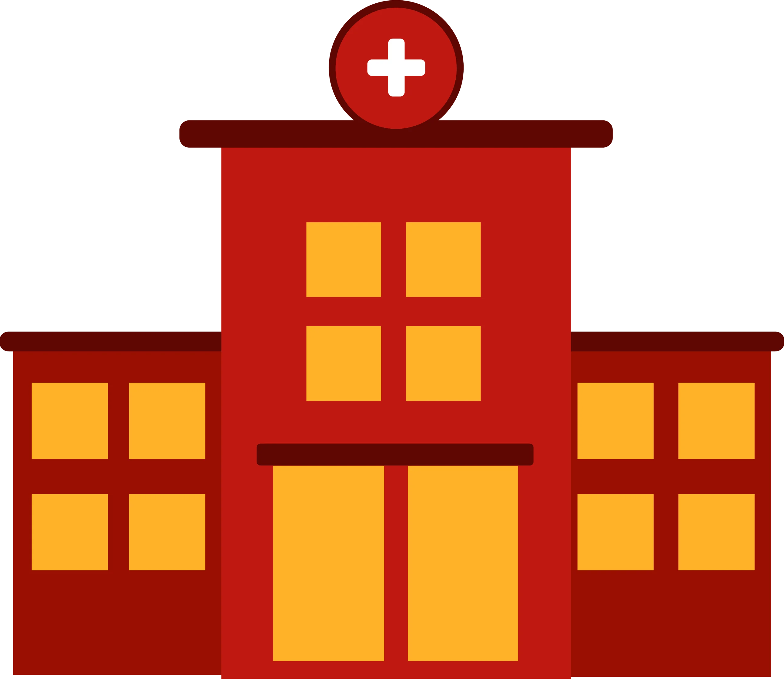 Red and Yellow Medical Facility Simplified Hospital Clipart Illustration