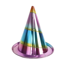 Shimmering Metallic Rainbow Party Hat Clipart with Glossy Gradient Effect