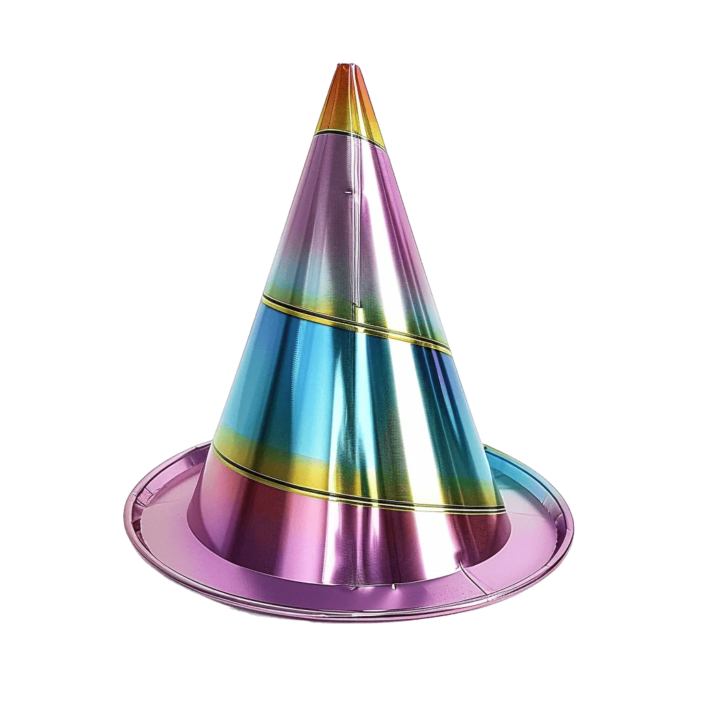 Shimmering Metallic Rainbow Party Hat Clipart with Glossy Gradient Effect
