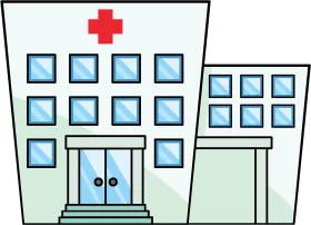 Simple and Clean Medical Facility Clipart Illustration with Red Cross Symbol