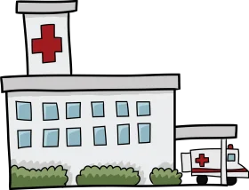Simple Medical Facility Clipart Illustration with White Building and Ambulance