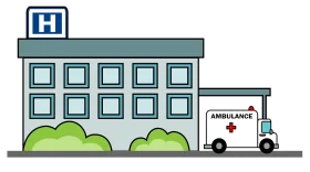 Simple Minimalist Hospital Building and Ambulance Exterior Clipart Illustration