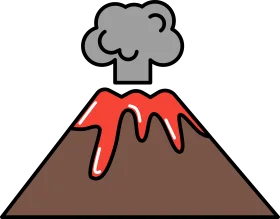 Simplified Erupting Volcano Clipart with Dramatic Gray Smoke and Red Lava Flow