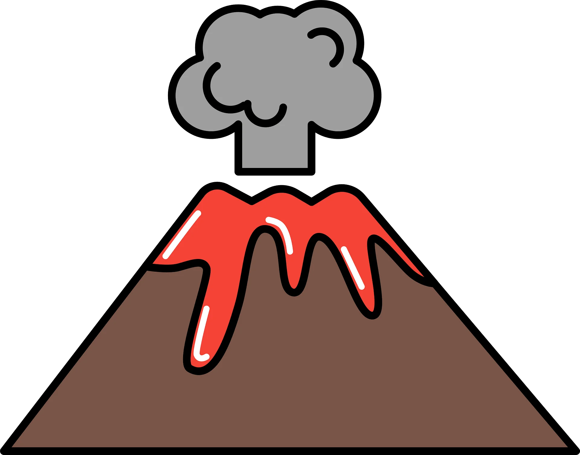 Simplified Erupting Volcano Clipart with Dramatic Gray Smoke and Red Lava Flow