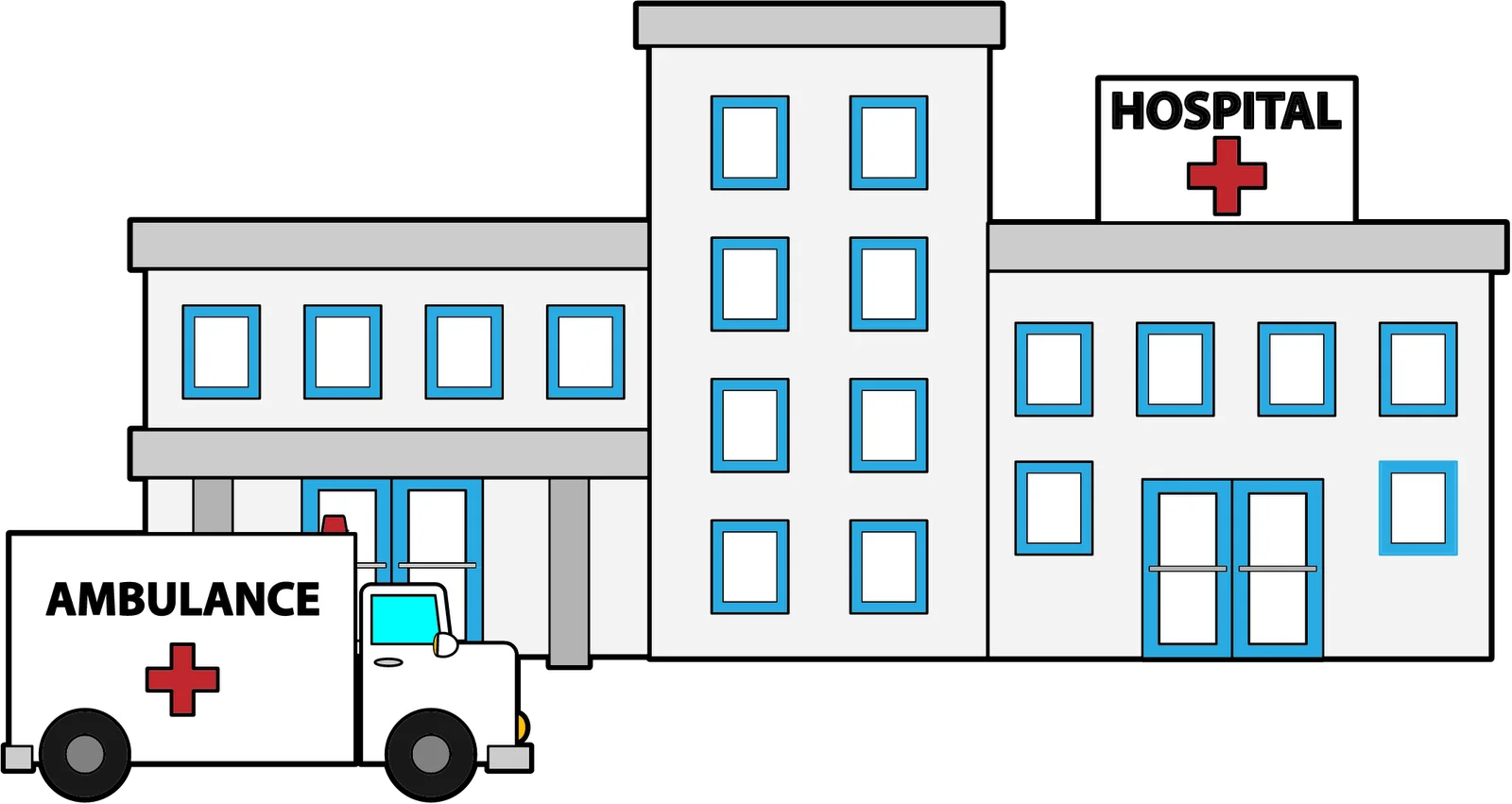 Simplified Healthcare Facility and Emergency Services Clipart Illustration