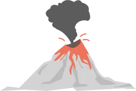 Stylized Volcanic Eruption Clipart: Dramatic Gray and Coral Landscape Scene
