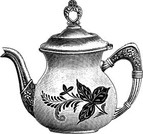 Vintage Ornate Teapot Clipart with Elegant Botanical Leaf Embellishment