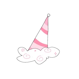 Whimsical Pink Striped Party Hat Perched on Dreamy Cloud Clipart Design