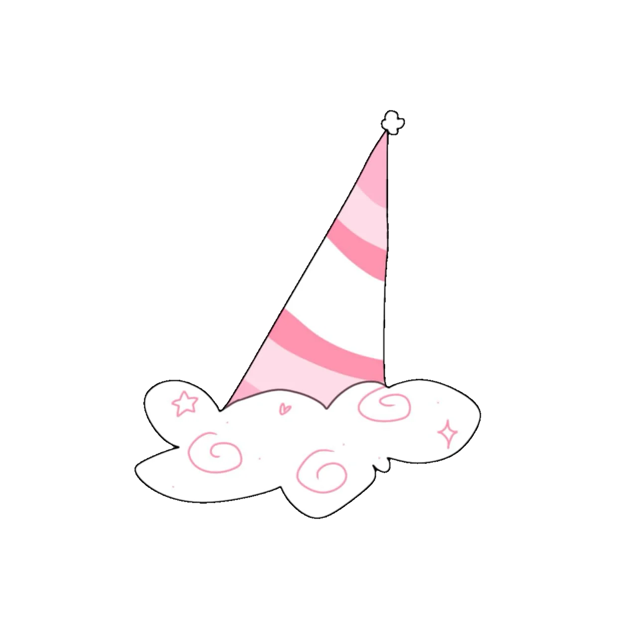 Whimsical Pink Striped Party Hat Perched on Dreamy Cloud Clipart Design