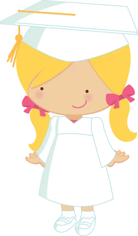 Adorable Graduation Girl Clipart: Cute Cartoon Graduate with Blonde Pigtails