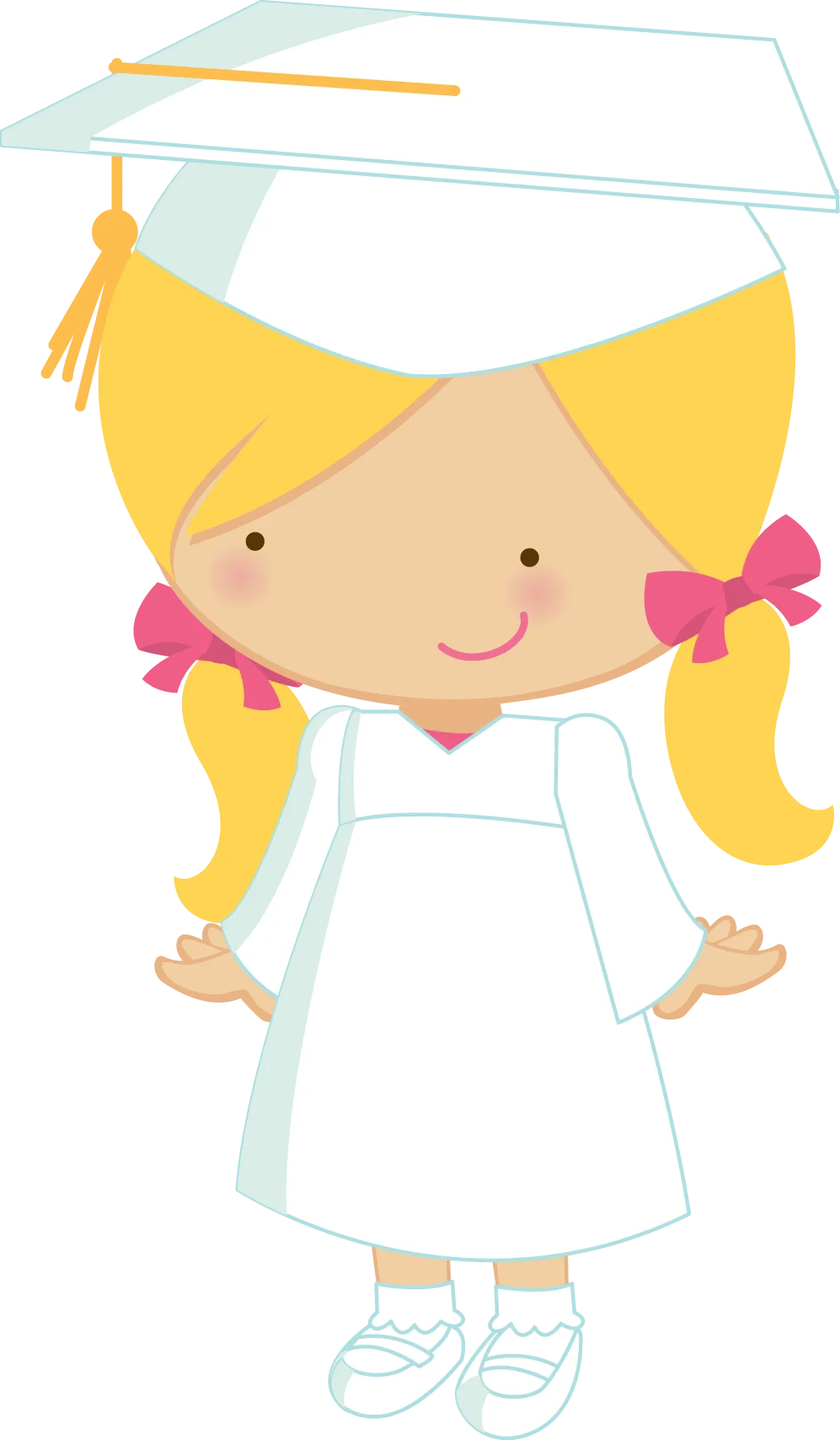 Adorable Graduation Girl Clipart: Cute Cartoon Graduate with Blonde Pigtails