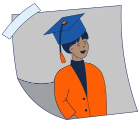 Cheerful Graduate Student Clipart Illustration with Blue Cap and Orange Jacket