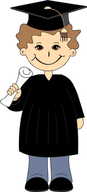 Cheerful Graduate Student Clipart Illustration with Diploma and Graduation Cap