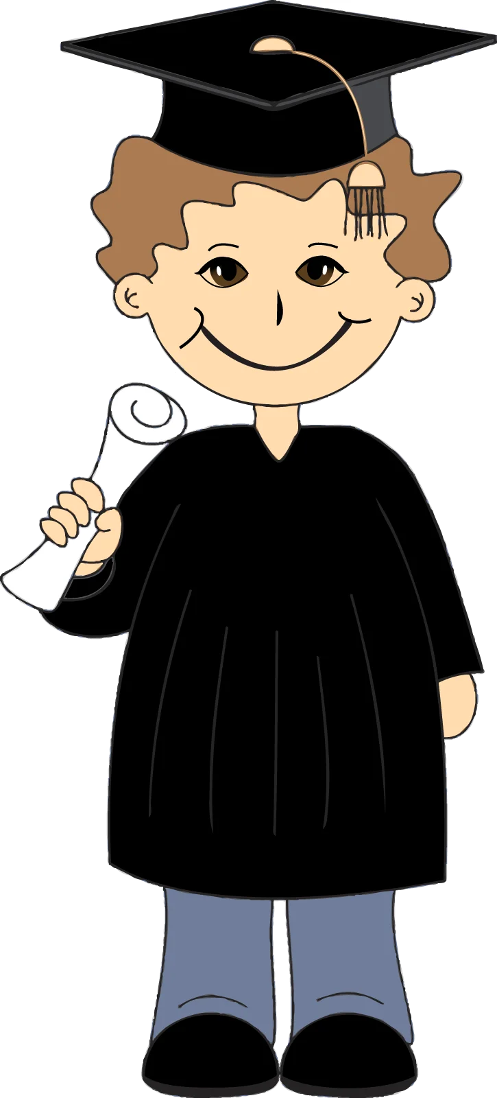 Cheerful Graduate Student Clipart Illustration with Diploma and Graduation Cap