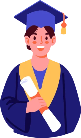 Cheerful Graduate Student in Blue and Yellow Graduation Clipart Illustration