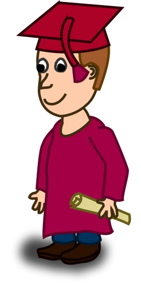 Cheerful Graduate Student in Red Cap and Gown Clipart Illustration