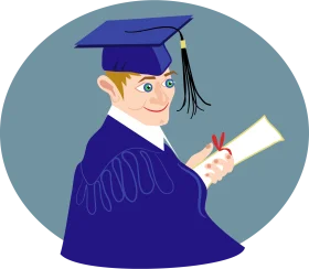 Cheerful Graduate Student Wearing Blue Graduation Gown and Cap Clipart Design