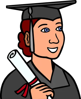 Cheerful Graduate Student with Diploma Wearing Black Graduation Clipart Illustration