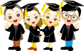 Cheerful Graduation Clipart: Adorable Cartoon Students Celebrating Academic Success
