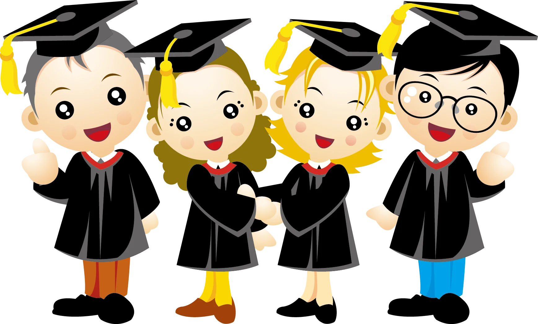 Cheerful Graduation Clipart: Adorable Cartoon Students Celebrating Academic Success