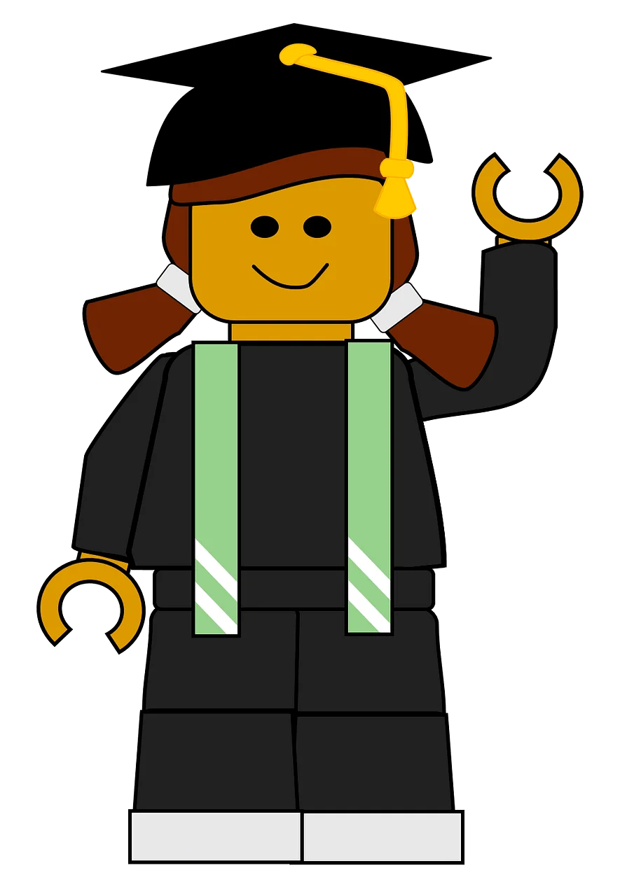 Cheerful LEGO-Style Graduate Clipart Illustration Celebrating Academic Achievement