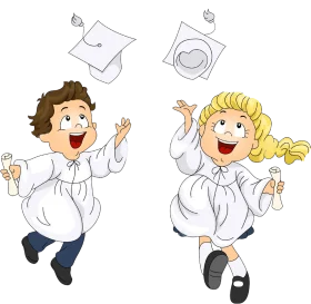 Cheerful Preschool Graduates Tossing Caps in Joyful Celebration Clipart Scene