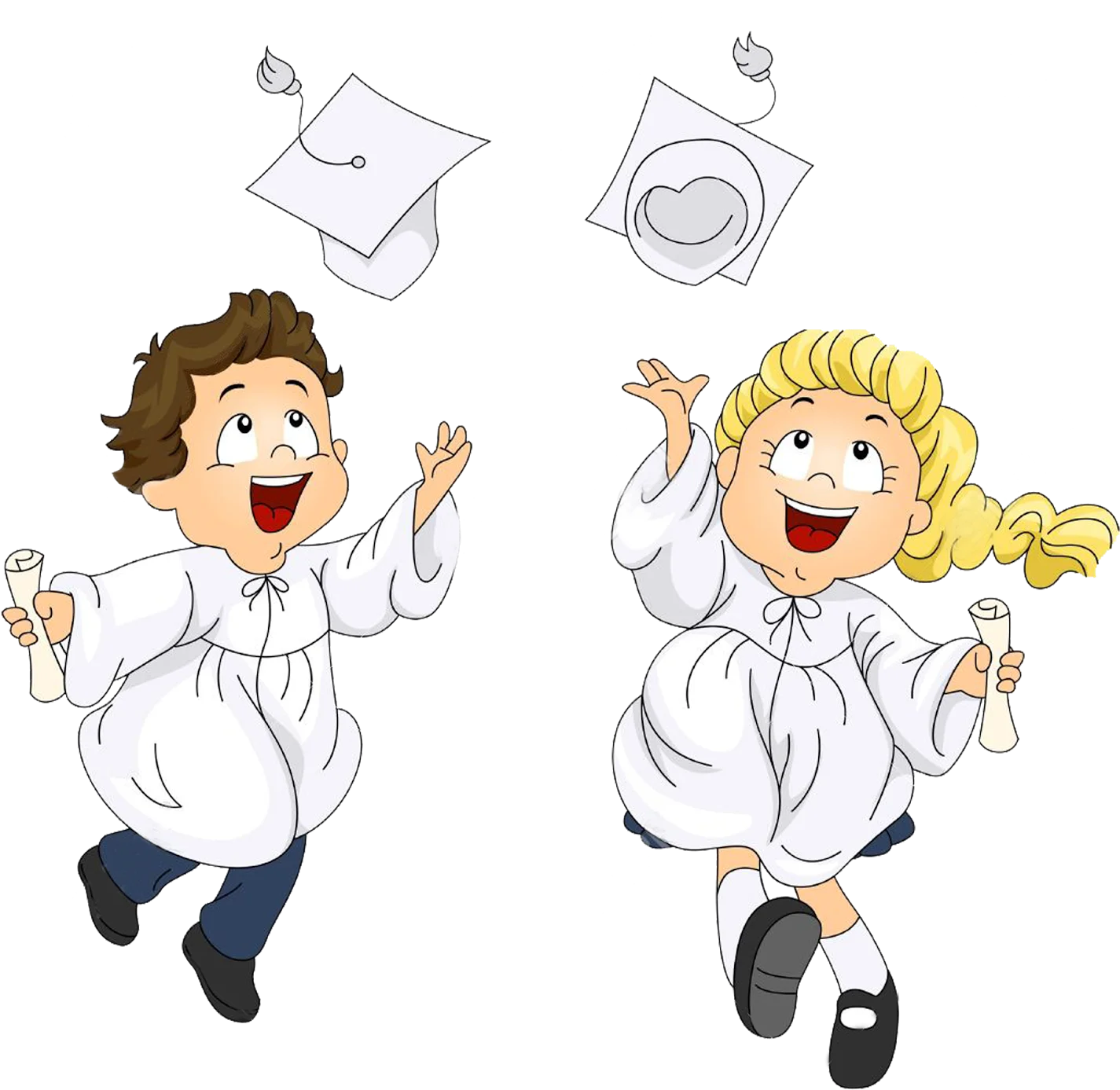 Cheerful Preschool Graduates Tossing Caps in Joyful Celebration Clipart Scene