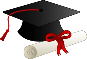 Classic Black Graduation Cap and Diploma Scroll Clipart Design Symbolizing Academic Achievement