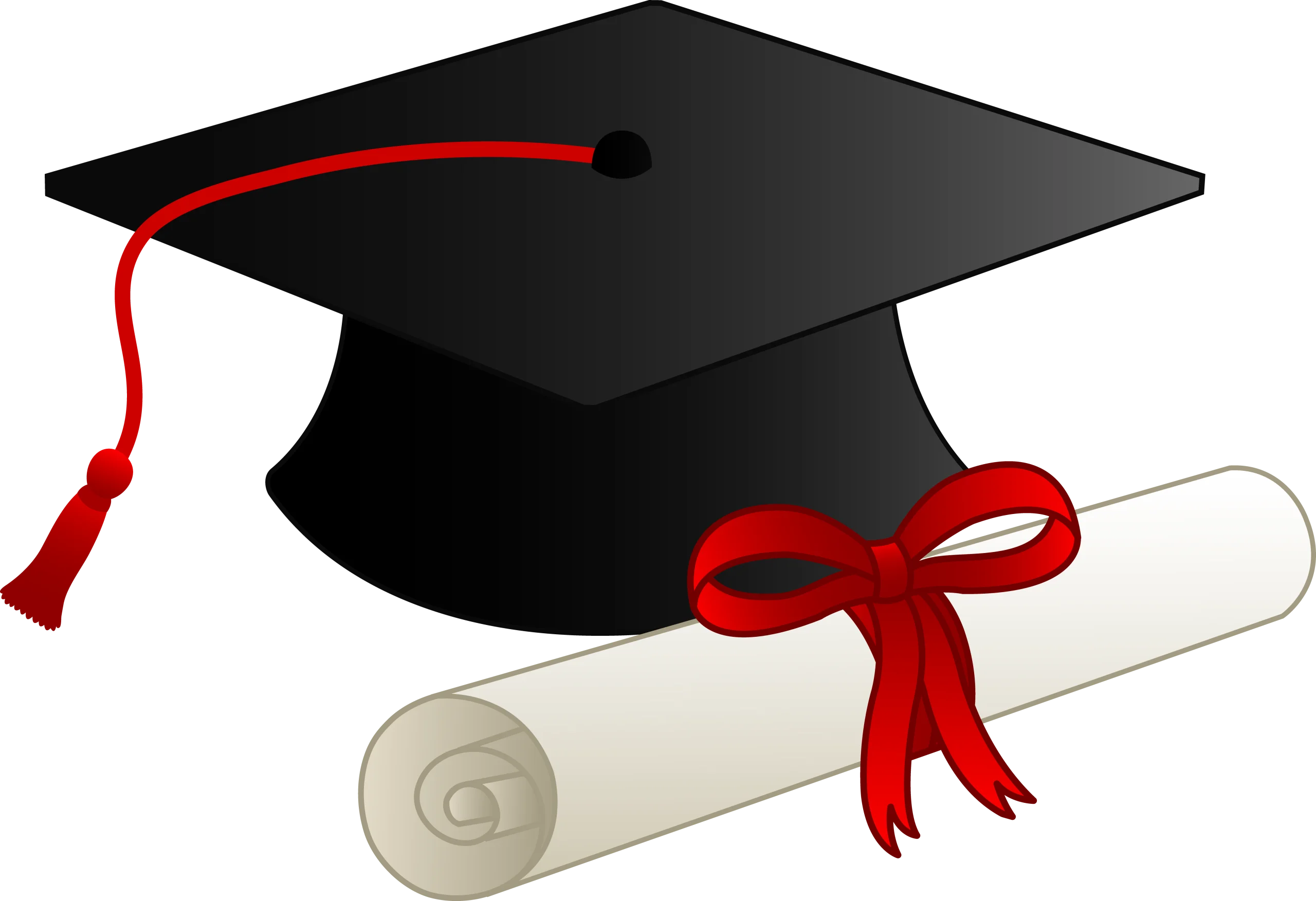 Classic Black Graduation Cap and Diploma Scroll Clipart Design Symbolizing Academic Achievement
