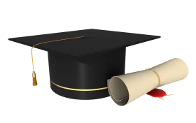 Classic Black Graduation Cap and Diploma Scroll Clipart Design Element