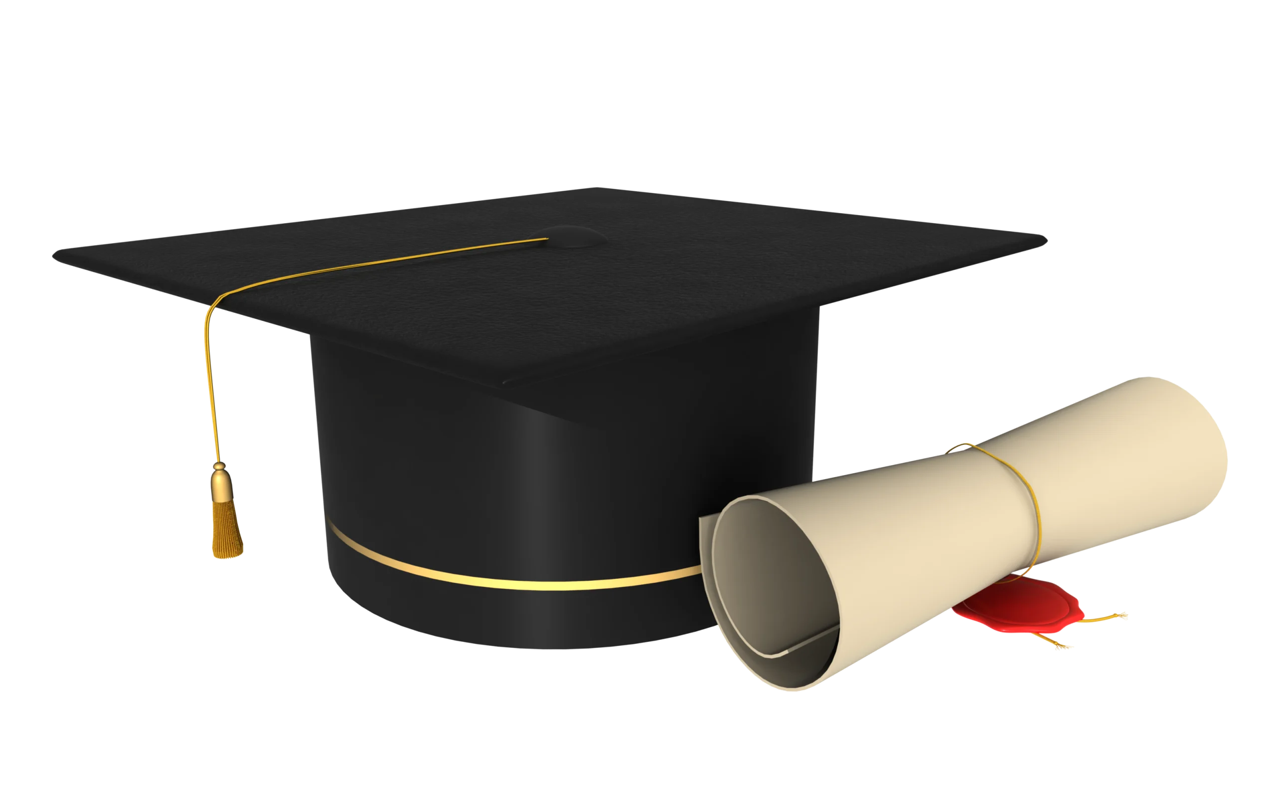 Classic Black Graduation Cap and Diploma Scroll Clipart Design Element