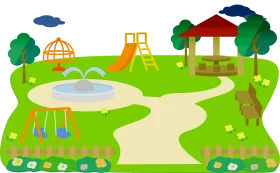 Cheerful Cartoon Playground Clipart with Winding Path and Playful Elements