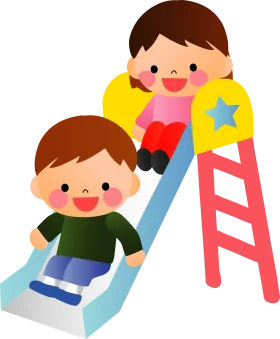 Cheerful Children Enjoying Playground Slide Clipart Illustration for Kids