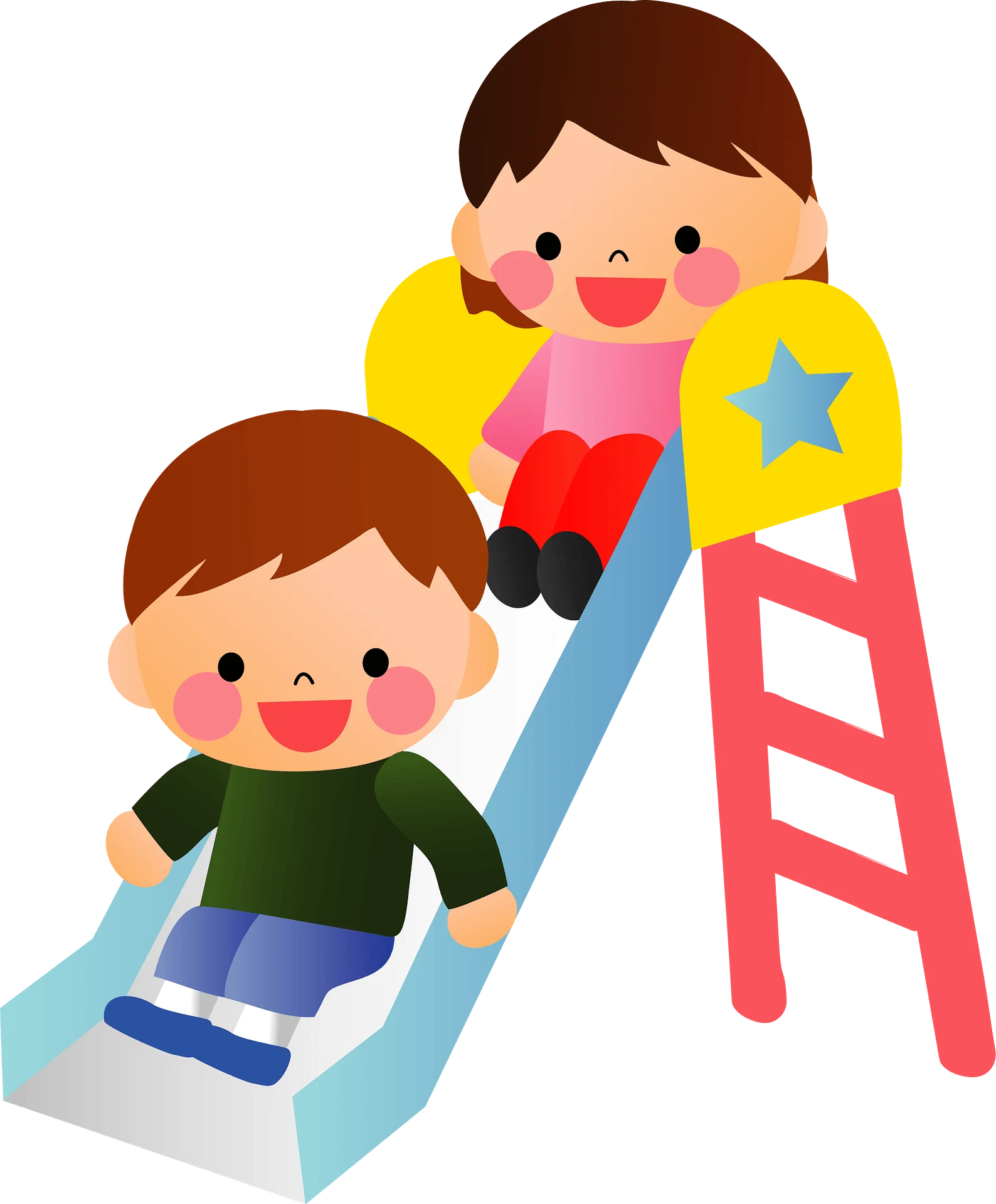 Cheerful Children Enjoying Playground Slide Clipart Illustration for Kids
