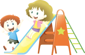 Cheerful Children Playing on Colorful Playground Slide Clipart Illustration