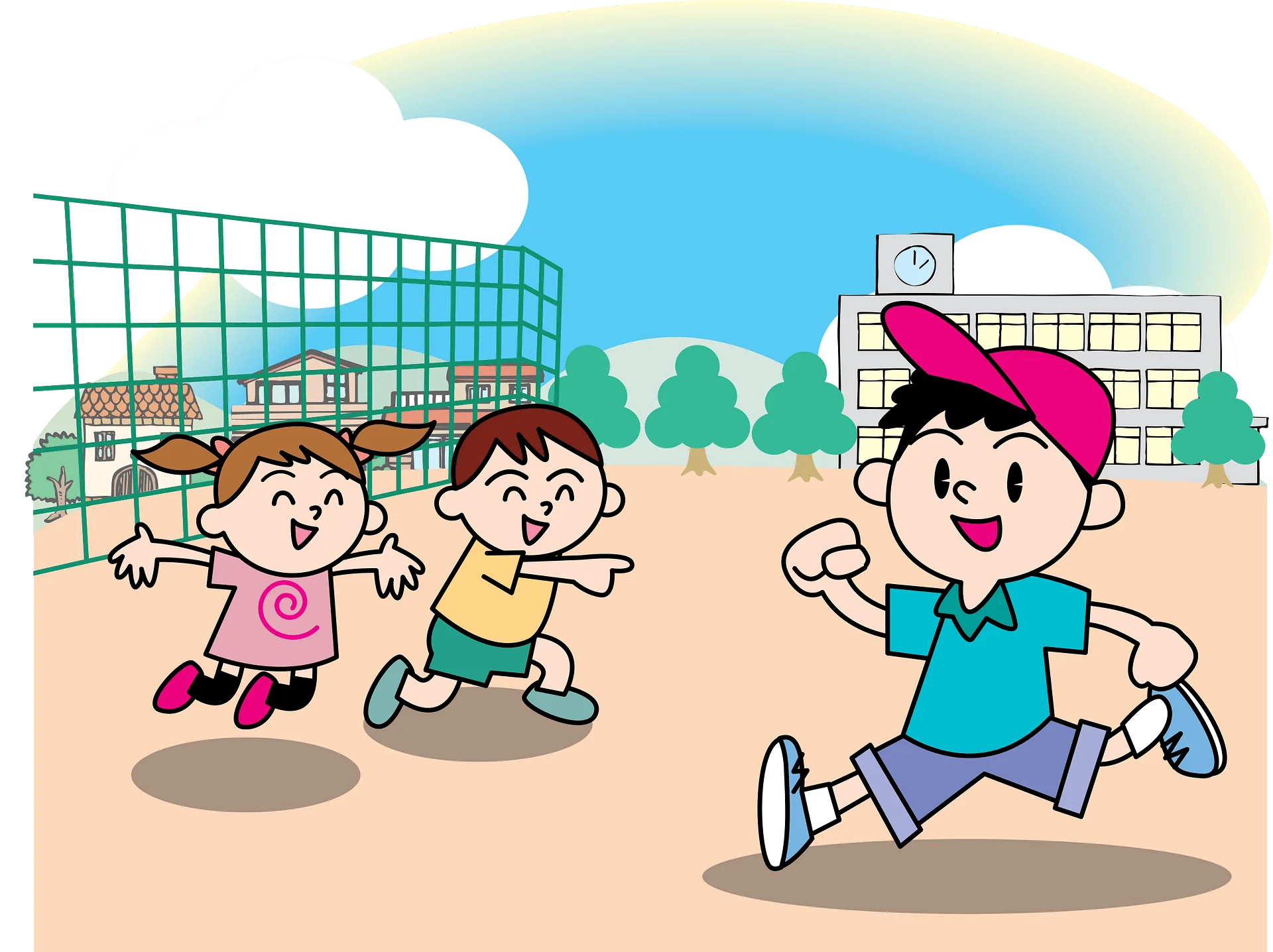 Cheerful Children Playing Outdoors Playground Clipart Scene of Active Kids