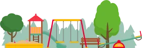 Cheerful Children's Playground Clipart: Swings, Slide, and Playful Scenery