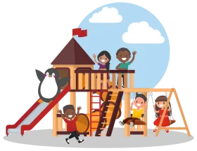 Cheerful Children's Playground Clipart with Colorful Play Structures and Activities