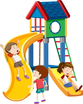 Cheerful Children's Playground Clipart with Colorful Sliding and Climbing Structure